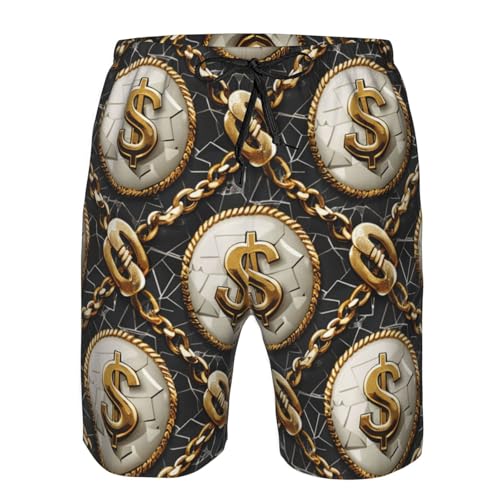 Men's Quick Dry Swim Shorts Dollar Signs Luxury Gold Beach Trunks with Pockets3