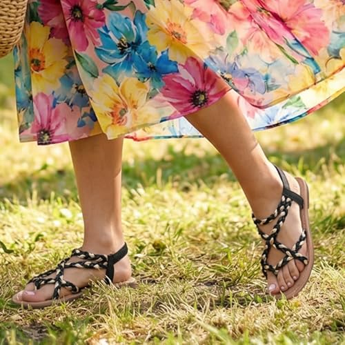 Image of Luoika Women's Wide Width Flat Sandals, Flip Flop Casual Strapy Sandals Slip on Summer Beach Shoes for Women.