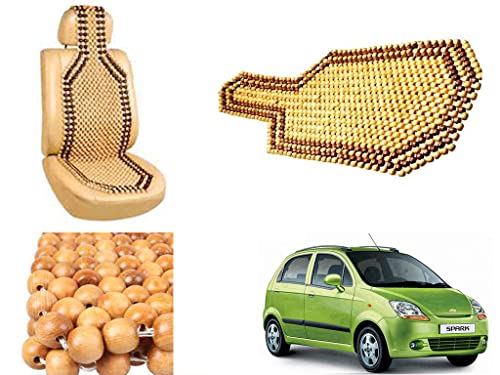 Image of Car Bead Seat Wooden Beads Cushion Cover Pad for Chevrolet Spark, Acupressure Sitting Seat Cover | Cream Color - Pack of 1