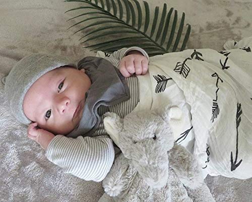upsimples Baby Swaddle Blanket Unisex Swaddle Wrap Soft Silky Bamboo Muslin Swaddle Blankets Neutral Receiving Blanket for Boys and Girls, Large 47 x 47 inches, Set of 4-Arrow/Feather/Tent/Crisscross