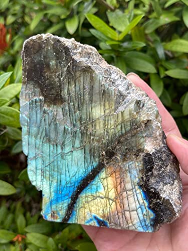 Image of Natural Labradorite Slab, High Flash Free Standing Display Specimens, Raw Labradorite Slab Cut Base (3-4 lbs)