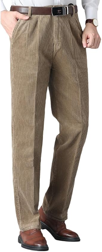 SevenBoy Mens Corduroy Pants Classic Fit Dress Pants Straight Leg Slacks