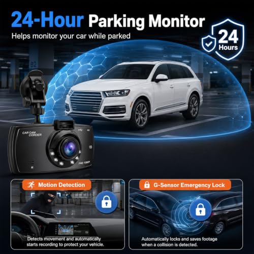 2.4-inch 1080p High-Definition Dash cam for Cars with Super Night Vision, 24-Hour Video Recording, 120° Large Wide-Angle, G-Sensor Parking Monitoring Loop Video Motion Detection - image 3