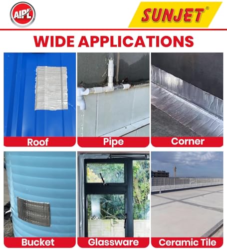 Image of AIPL Sunjet Butyl Tape Waterproof Tape, 50MM x 5 Meter, Aluminum Foil Tape Butyl Sealant Tape for RV Repair, Window, Silicone, Boat and Pipe Sealing, Glass & EDPM Rubber Roof Patching, Silver.