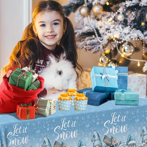 Image of 3Pcs Gnome Tablecloth, Christmas Snowflake Rectangle Winter Wonderland Table Cover for Holiday Party Supplies, 108180cm