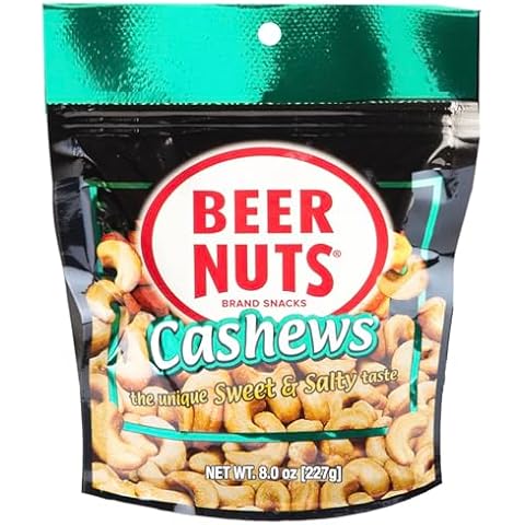 BEER NUTS Cashews - Sweet & Salty Cashews - Gluten Free, Kosher, Low Sodium Nut Snacks Made In The USA - 8oz Bag Cover