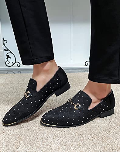 LCQL Men's Noble Suede Loafers Shoes Slip-on Dress Shoes with Gold Rivet Party Dancing Shoes Plus Size 7-12.53