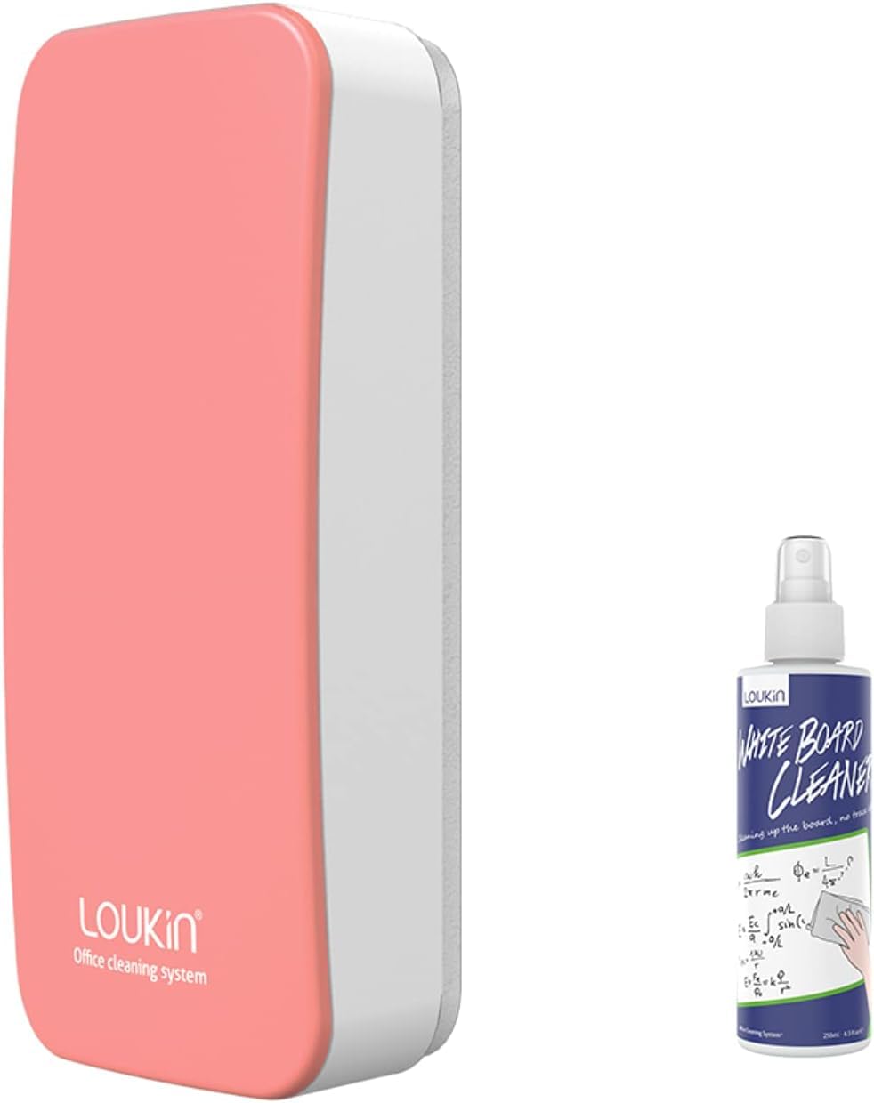 LOUKIN ホワイトボード イレーザー磁石付き 磁気ホワイトボード消しゴム ガラスボードレーザー 教室・ご家庭・オフィス向け 100ml のホワイトボード用クリーナー付き ピンク