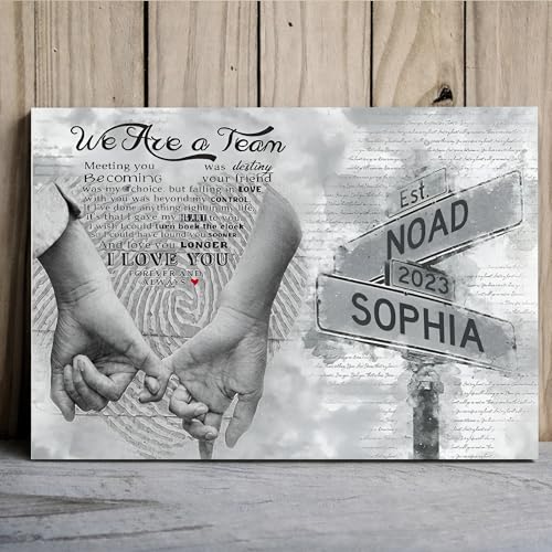 FAMITRENDZ Personalized Couple Wall Art, We're A Team Canvas, Custom Couples Street Sign Canvas with Names, Romantic Picture Frame Keepsake, Gifts Valentine Wedding Birthday Husband, Her, Him, Women 1
