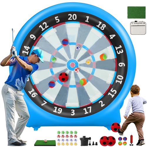 6FT Inflatable Dartboard, Giant Kick Darts Soccer Darts Golf & Throw Dart with Air Pump, Giant Outdoor Games, Blow up Soccer Dart for Yard Party Large Dartboard for Kids & Adults 20+Games
