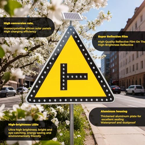 Customizable Solar LED Traffic Sign - 24" Blinking Street Light, Waterproof IP65, Solar-Powered Safety Sign for Highways & Pedestrian Crossings, Red Color
