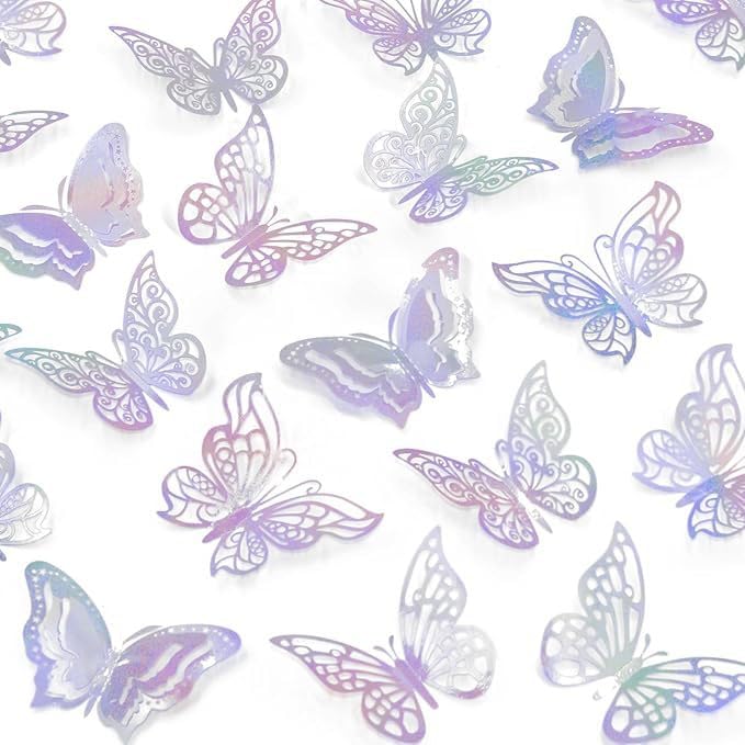 96 Pcs 3D Butterfly Wall Stickers, Hollow Carved Butterfly Wall Decor Decals, 3 Sizes & 4 Styles Removable DIY Butterfly Decorations for Girls Bedroom, Nursery, Wedding, Party and Cake Decor