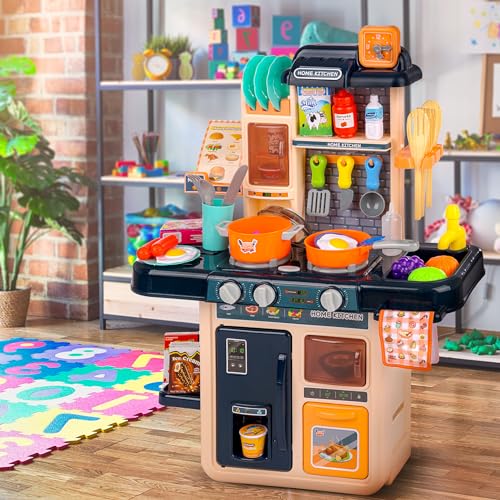 Kinderplay Cocina Juguete - Cocinita Infantil Altura de la Cocina 63 cm, 42 Accesorios| Cocinitas de Juguetes Niña 2 Años | Cocinita Juguete | Cocinitas Infantiles | Cocina para Niños, KP1961