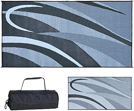 Stylish Camping GB1 8-Feet x 16-Feet RV Reversible Graphic Patio Mat, Black/Silver