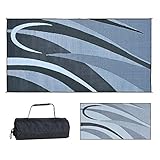 Stylish Camping GB1 8-Feet x 16-Feet RV Reversible Graphic Patio Mat, Black/Silver