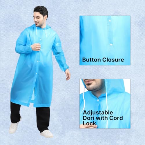 Image of Citizen Eco-Friendly EVA Poncho Raincoat for Men & Women, Lightweight Waterproof Coat with Hood, Adjustable Drawstring, Button Closure & Easy Carry Pouch, Reusable & Durable Outdoor Rainwear