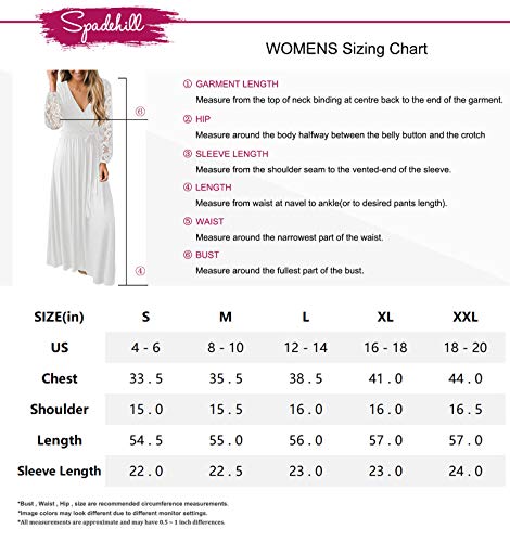 Women V Neck Faux Wrap Flowy Maxi Evening Dress Tie Waist Lace Long Sleeve Casual Dresses Ivory 2XL