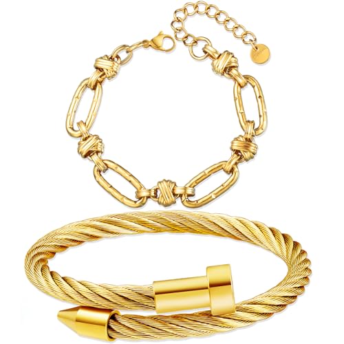 LCTrusttmor Gahna 18K Gold Plated Bracelets Set for Women, Stackable Adjustable Chain Link Bracelet Set, Trendy Jewelry Gifts for Women