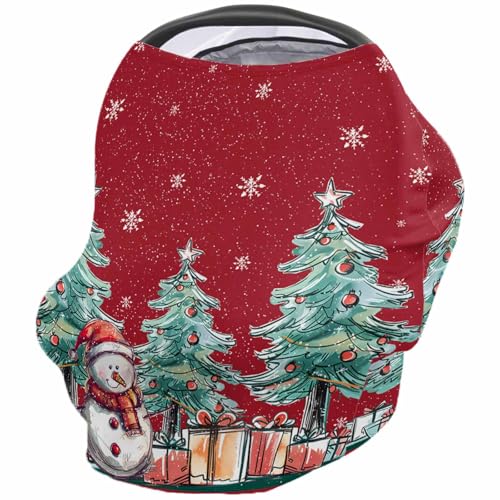 Nursing Cover for Breastfeeding Scarf, Hand Drawn Cartoon Xmas Trees Snowman Christmas Boxes Baby Car Covers Super Soft Multi Use for Canopy Shopping Cart Cover Blanket Stroller Cover