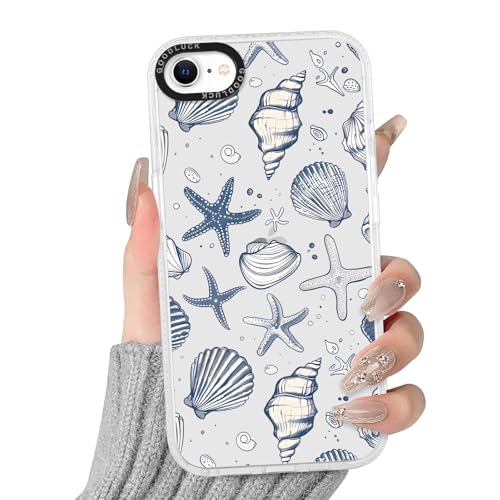 Image of Phoona Transparent Blue Starfish Shell Phone Case for iPhone 8/SE 2022/7/SE 2020 4.7",Soft TPU Silicone with Aesthetics Pattern Design Cases,Shockproof Bumper Protector Matte Girls Cover, for iPhone 7