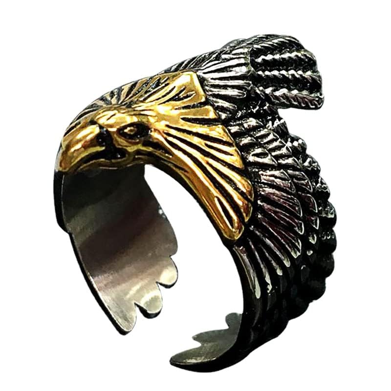 Stainless Steel Gold Eagle Head Bird Biker Ring For Men, Size 7-15