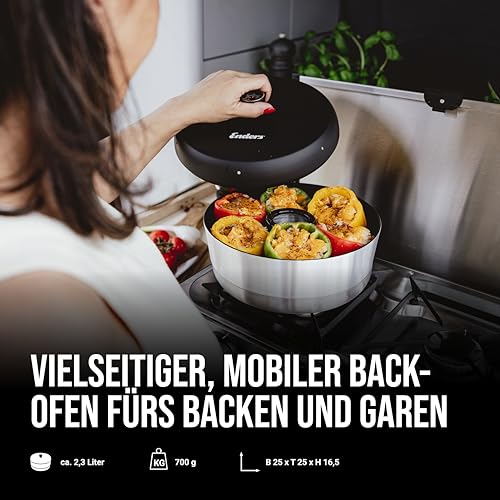 Enders® Mobiler Camping-Backofen VAMO™, für Backen, Garen und Kochen, kompatibel mit Kochern, Grills oder Herdplatten - außer Induktion, Fassungsvermögen ca. 2,3 Liter, integriertes Thermometer #6866