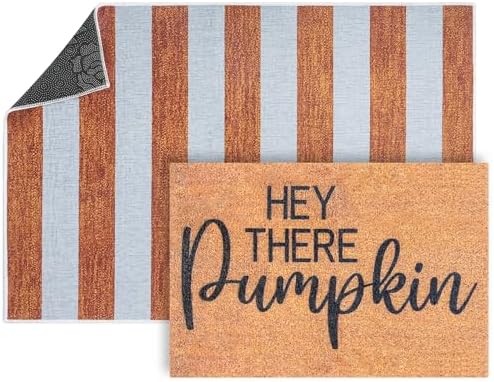 2 Pcs Fall Doormat Hey There Pumpkin Door Mat Fall Non Slip Coir ...