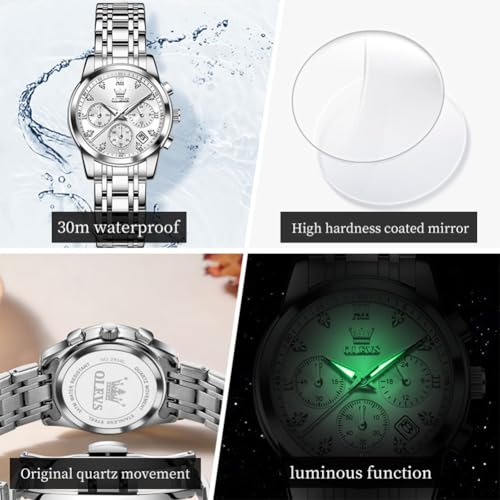 Image of OLEVS Women Watch Multifunctional Two Tone Watch Fashion Business Analog Quartz Ladies Watch Stainless Steel Waterproof Diamond Watch for Women