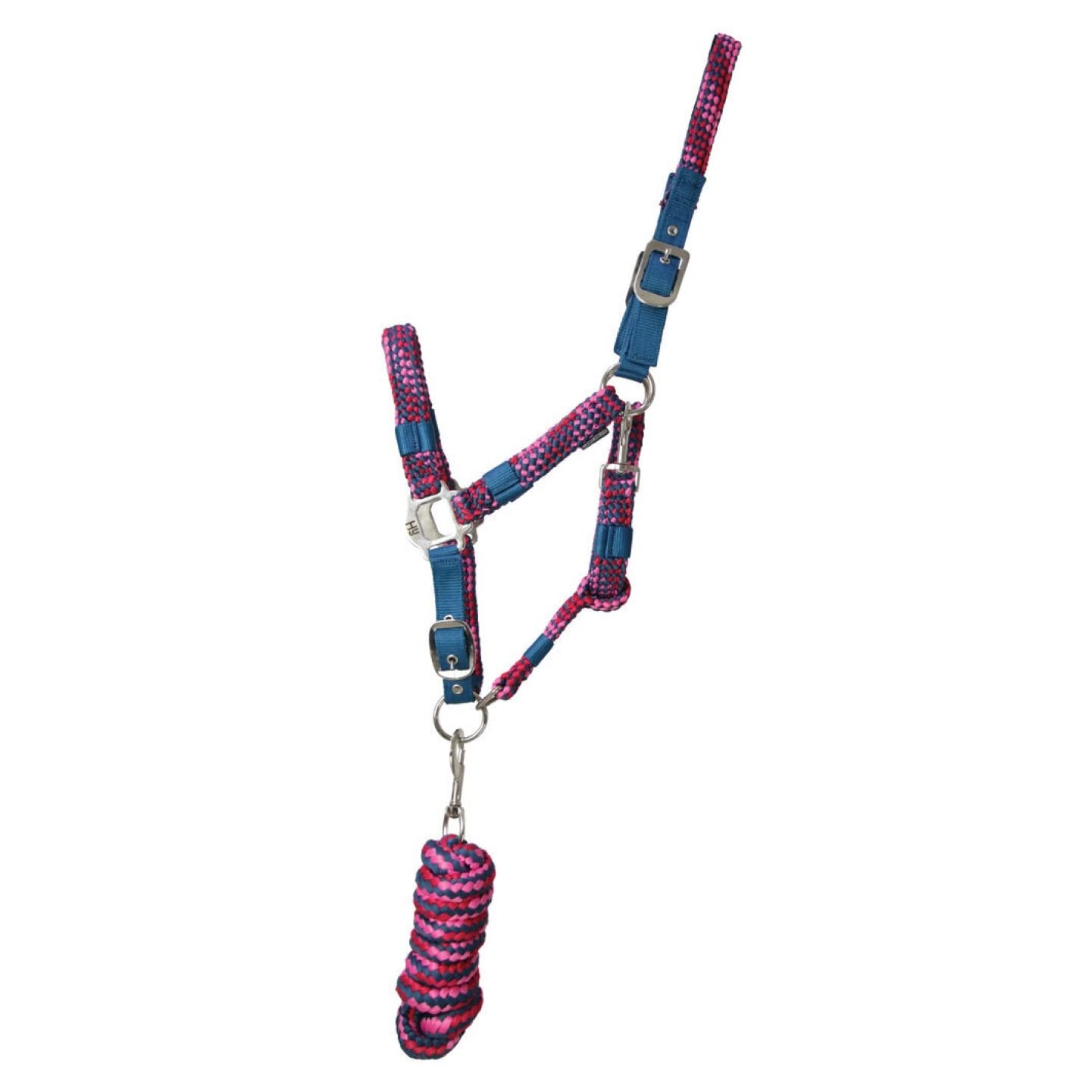 Hy Adjustable Horse Headcollar and Leadrope (Pony) (Grey/Pink/Mint)