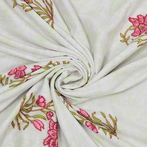 Image of BLOCKS OF INDIA Hand Block Printed Cotton Single Size Reversible Malmal Dohar for Summer (Green Leaf)| TC - 200