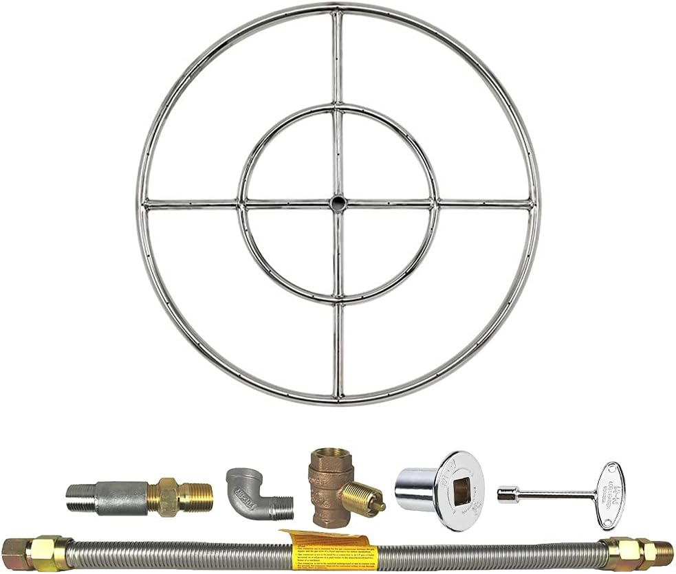 Spotix AFG Round Fire Pit Burner Kit (SS-FR-24KIT-LP-MSCB), 24-Inch Burner, Match Light, Propane