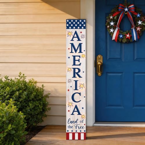 4th of July Welcome Sign with LED Lights, 47" Patriotic