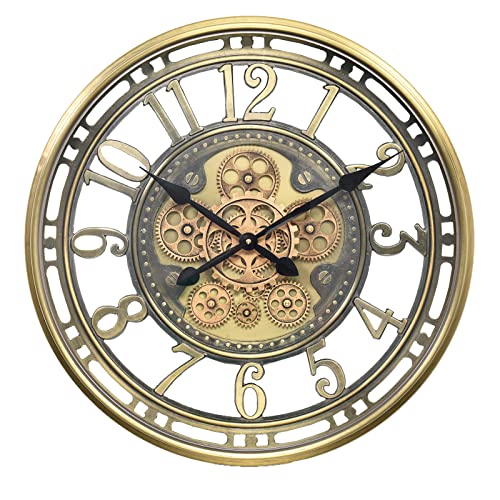 Infinity Time Moving Gears Wall Clock,Vintage Industrial Style Clock, Large Elegant Modern Decorative Art Arabic Numerals Metal Wall Clock For Living Room Decor, Brass Black Gold (21 Inch) #TOP1