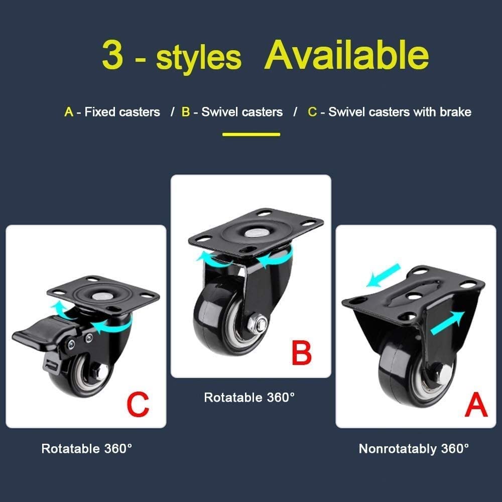 Ruote for ufficio Rotella girevole nera da 50 mm for spostare mobili (4 pezzi), Rotella fissa/Ruote girevoli/Freno/Rotella singola carico 45 kg, Rotella di ricambio for carrello/comodino/