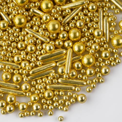 Perles comestibles en sucre Or 130g - Décoration pour gâteaux, cupcakes, biscuits, desserts - Décors Sucre perlé Rods Or pour fêtes et célébrations
