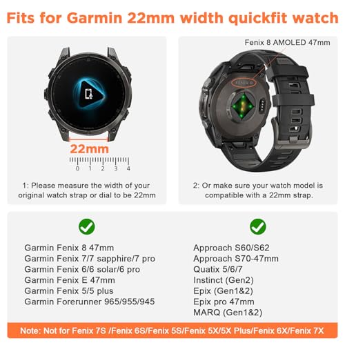 Image of XMUXI Compatible with Garmin Fenix E /Fenix 8 AMOLED 47mm /Fenix 7 /7 Pro /6 /6 Pro /5 /5 Plus Watch Band Quickfit 22mm Silicone Straps for Forerunner 965 955 /Approach S70 47mm /Instinct 2 /quatix 7