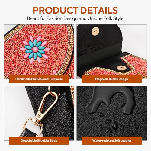 Image of Small Beaded Crossbody Bag for Women, Boho Cell Phone Shoulder Purse Wallet with Handcrafted Colorful Beads