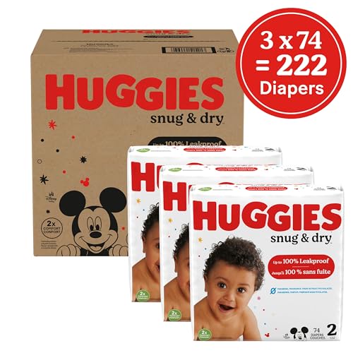 Image of Huggies Size 2 Diapers, Snug & Dry Baby Diapers, Size 2 (12-18 lbs), 222 Count
