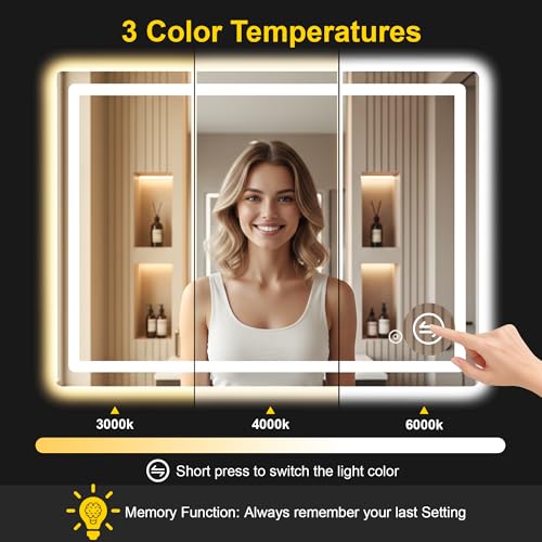 Image of LED Bathroom Mirror with Lights, 30 inchx40 inch Lighted Vanity Mirror for Wall