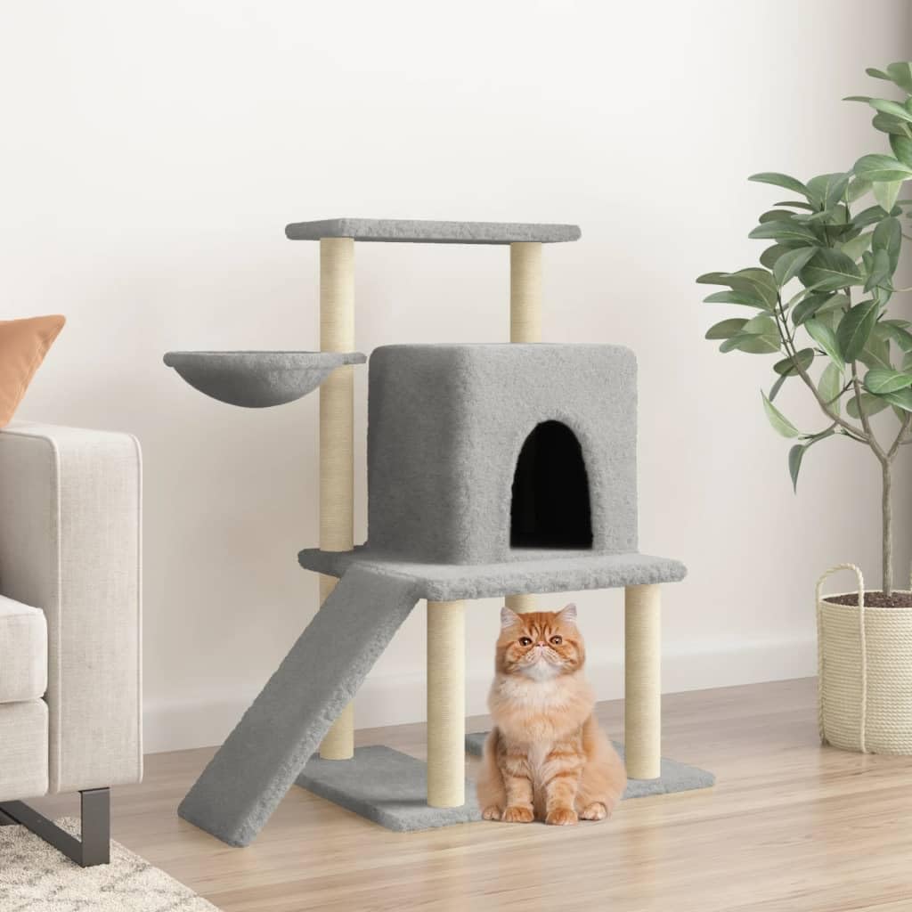 Tiragraffi per gatti con colonne tiragraffi in sisal e peluche, altezza 96,5 cm, albero da arrampicata con grotta, superficie di appoggio, amaca, mobili tiragraffi per soggiorno, torre da