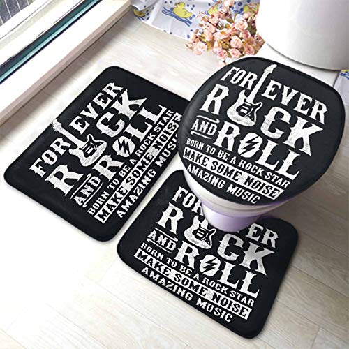 Set 3 Teilig Badvorleger Poster Rockfestival Poster Mit Rock'n'Roll Zeichen Bad Duschmatten Weiche Wasserabsorbierend rutschfeste Fußmatte Set, Für Wc-Sitz Bezug, Spa