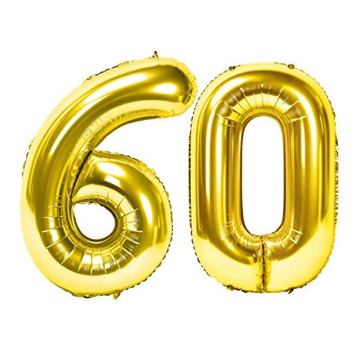Siumir Globos de Numero Dorado Número 60 Grande Globos de Cumpleaños Papel de Aluminio Globos Decoración de Fiestas de Cumpleaños