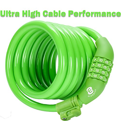 ETRONIC Security Bike Lock Self Coiling Resettable Combination Lock Bike Cable Lock, 6-Feet x 3/8-Inch - Green - Thumbnail 2