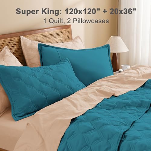 Image of Litanika Oversized King Quilt Bedding Set,120x120Inch Super King Turquoise Comforter Bedspreads Lightweight Bed Coverlets Boho Bedding Cover Decor All Season, 3 Pieces (1 Quilt, 2 Pillowcases)