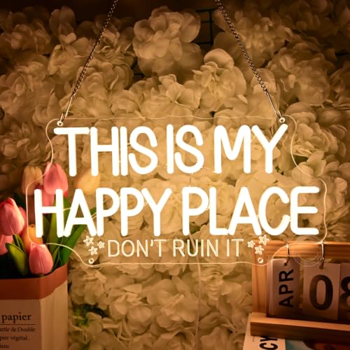 Image of Britrio This Is My Happy Place Neon Sign for Bedroom Game Room Wall Decor