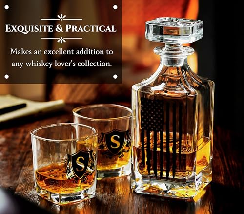 Onebttl American Flag Whiskey Decanter Set – 750ml Personalized Decanter with 2 Glasses, Gift for Men, Dad, Veteran – Birthday, Father's Day, Patriotic Gift, J - Image 3