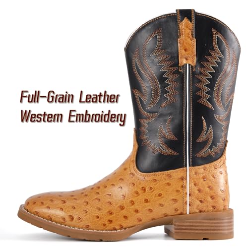 Image of SUREWAY Cowboy Boots For Men - Mens Square Toe Western Boot,Oil /Slip Resistant,Durable Fashionable Classic Pull on 10 Inch Boots Mid Calf Wellington Boots