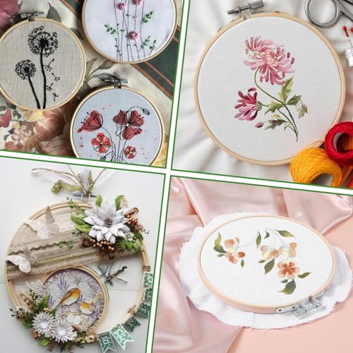Image of simarro 2 Pieces Embroidery Hoops, 4 inch and 6 inch Round Embroidery Hoops Bamboo Round Cross Stitch Hoops, Adjustable Frame Hoop for Embroidery, Cross Stitch, Art Craft Sewing, and DIY Decoration