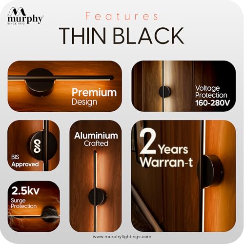 Image of Murphy Aluminium LED (Wall Highlighter) - 12W, 3-in-1 Color Changing, Modern Black Finish Wall Sconce Light Pack of 1 with 2-Year Warranty for Stylish Home Decor
