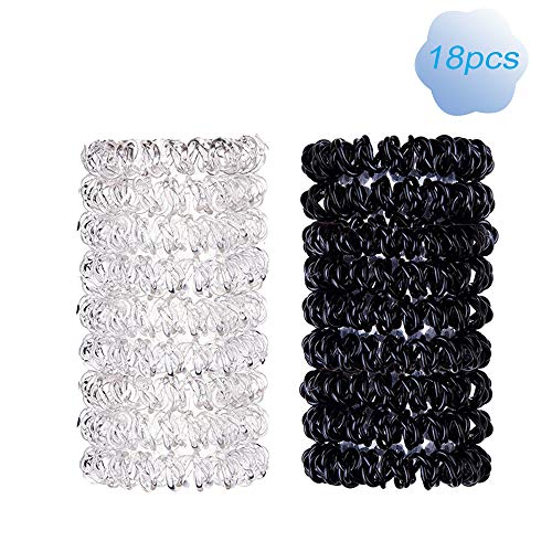 18 Pack Spiral Hair Ties In A Convenient Zippered Storage Pouch, Elastic Ponytail Holders Traceless Hair Ring for Women Thick Hair Black And White Set